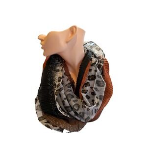 Joan Rivers Infinity Scarf Multicolor Animal Print Orange Black Spots 39 x 19"